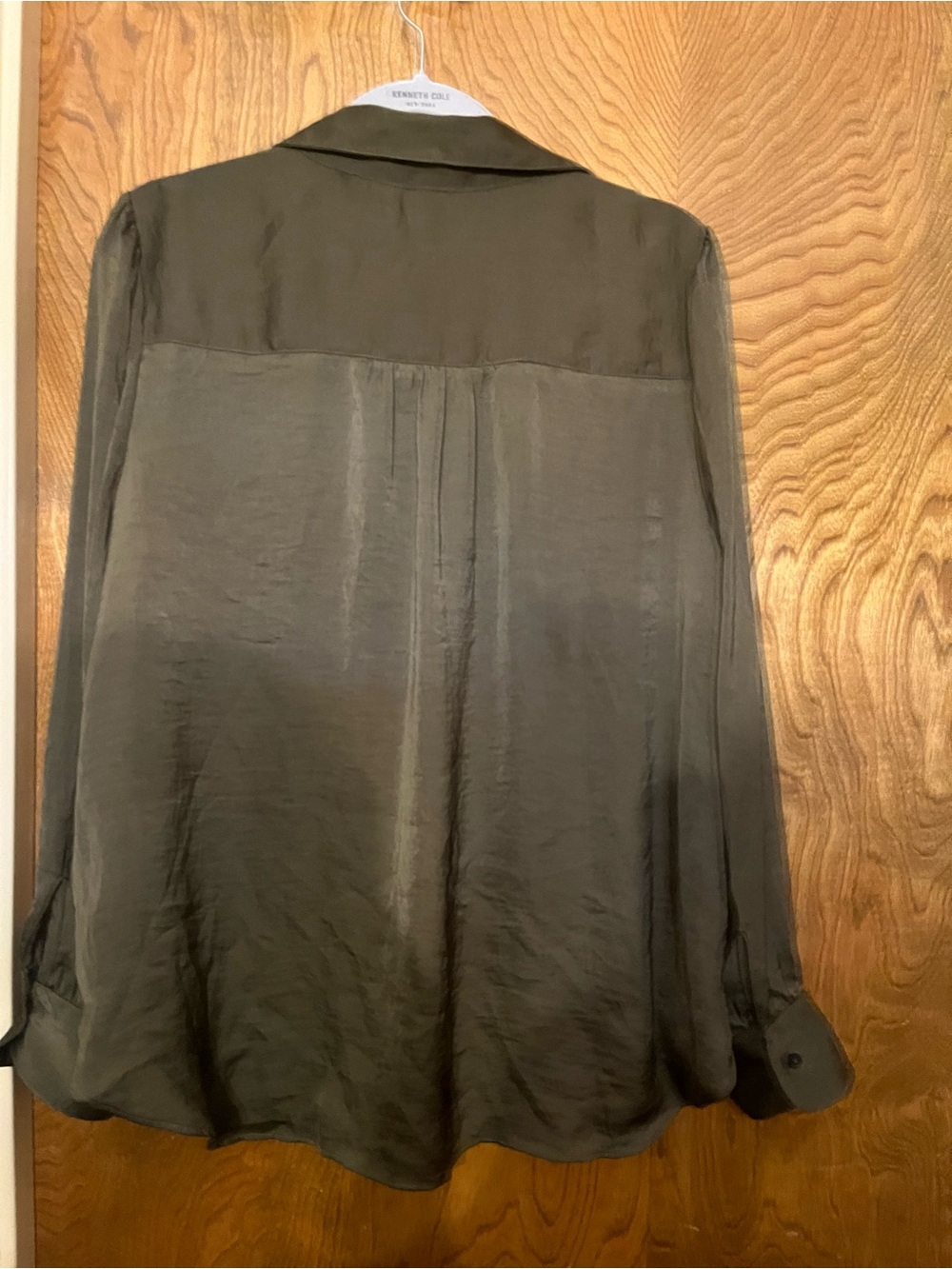 NY Collection Olive Green V-Neck Long Sleeve Blouse - Picture 8 of 9